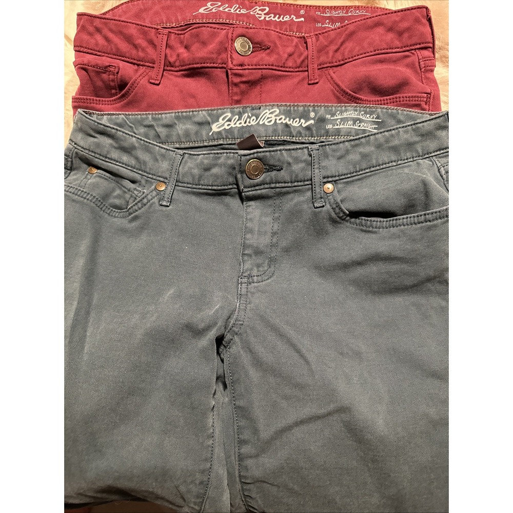 Eddie Bauer Pants Slim Straight Slightly Curvy Size 6‎ 2 Pairs Red And Green